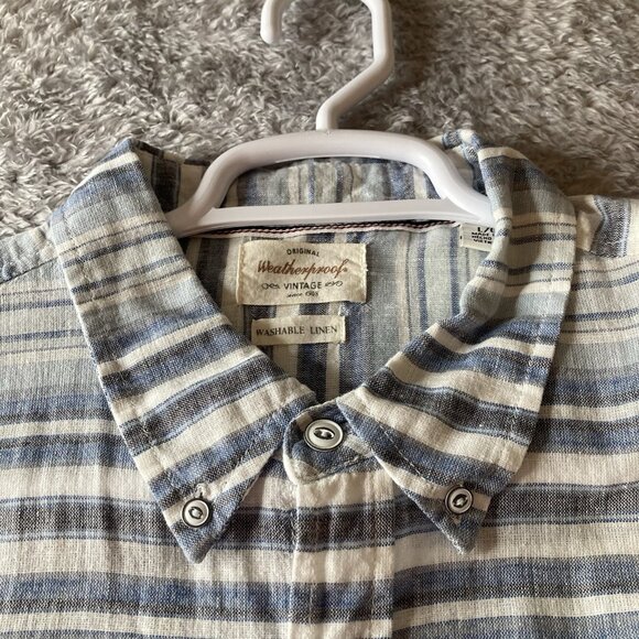 Weatherproof Vintage Men’s Washable Linen Short Sleeve Woven Shirt, Blue, Large - Picture 1 of 9